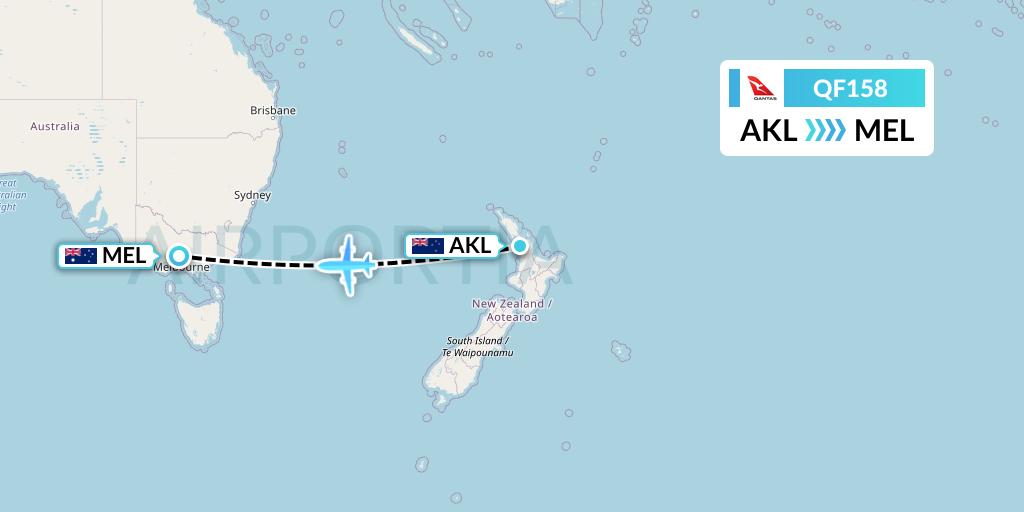 QF158 Qantas Flight Map: Auckland to Melbourne