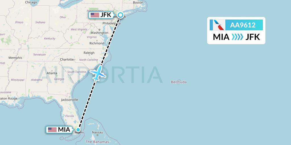 AA9612 American Airlines Flight Map: Miami to New York