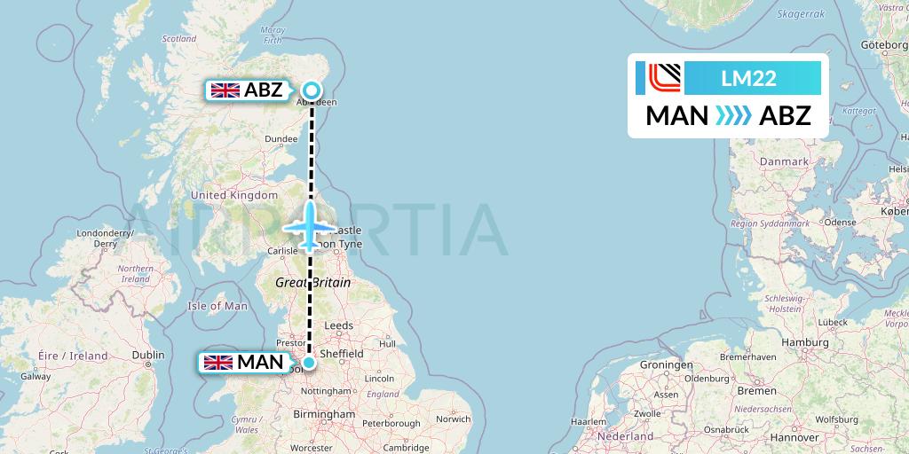 LM22 Loganair Flight Map: Manchester to Aberdeen