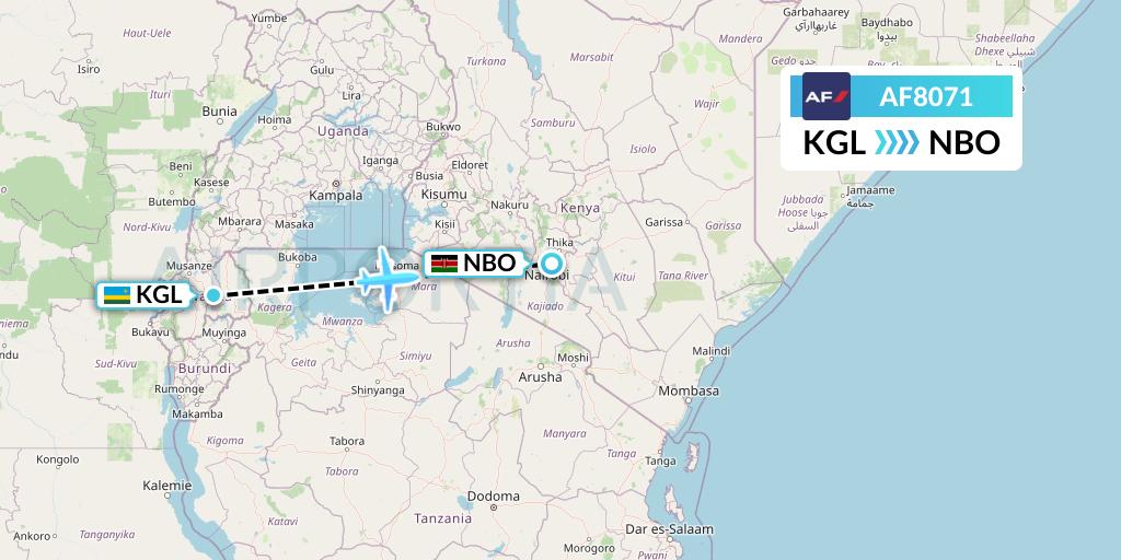AF8071 Air France Flight Map: Kigali to Nairobi