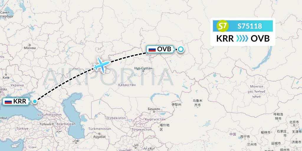 S75118 S7 Airlines Flight Map: Krasnodar to Novosibirsk