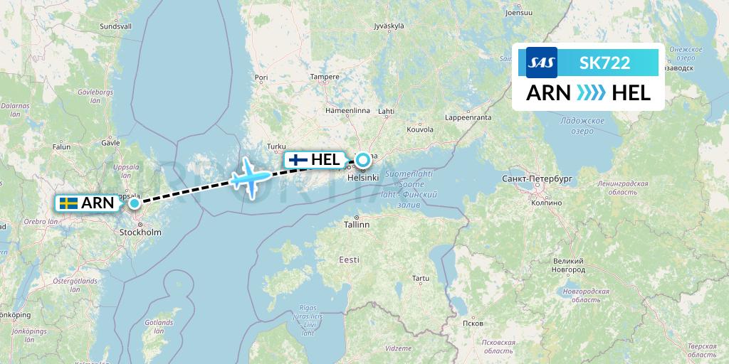 SK722 SAS Flight Map: Stockholm to Helsinki