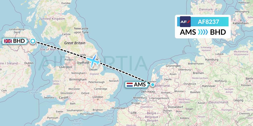AF8237 Air France Flight Map: Amsterdam to Belfast