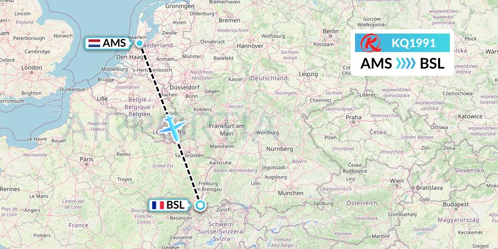 KQ1991 Kenya Airways Flight Map: Amsterdam to Basel