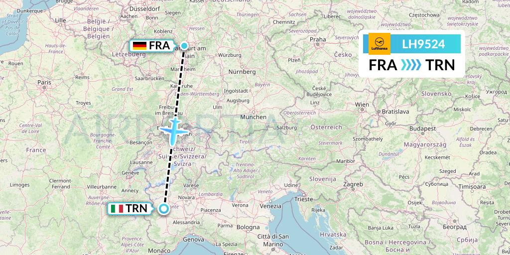 LH9524 Lufthansa Flight Map: Frankfurt to Turin
