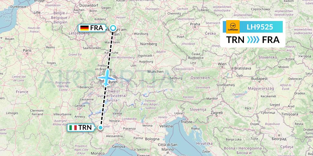 LH9525 Lufthansa Flight Map: Turin to Frankfurt