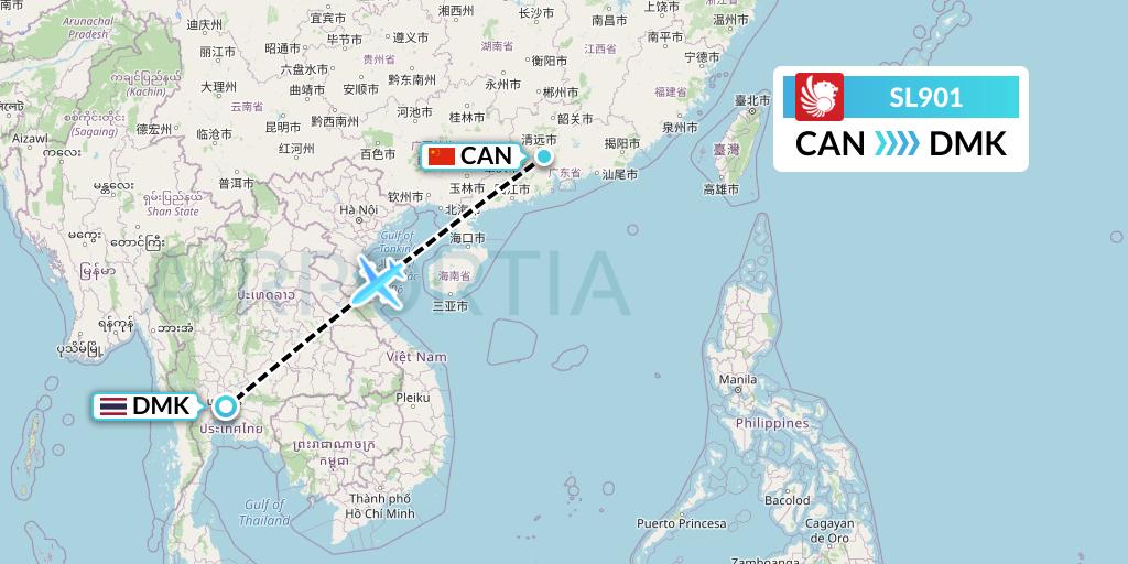 SL901 Thai Lion Air Flight Map: Guangzhou to Bangkok