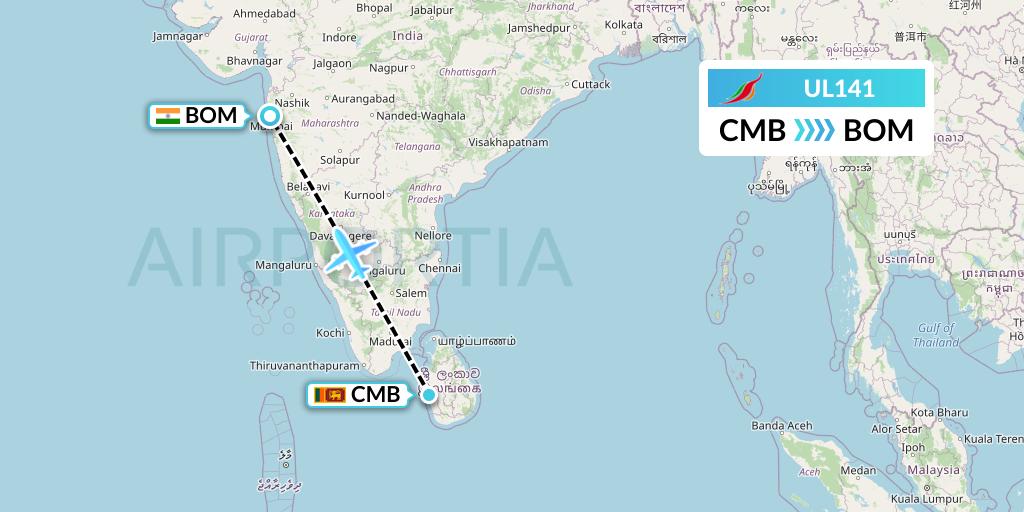 UL141 SriLankan Airlines Flight Map: Colombo to Mumbai