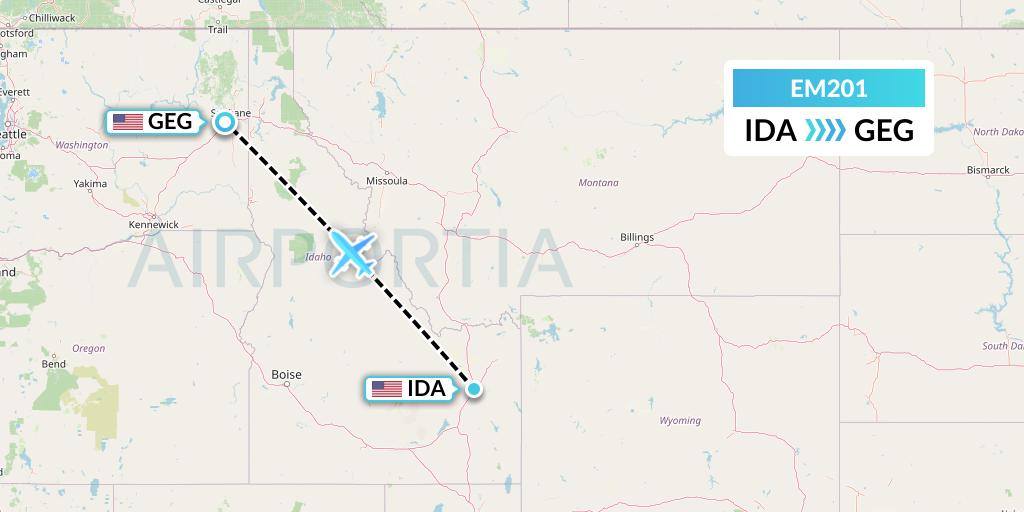EM201 Empire Airlines Flight Map: Idaho Falls to Spokane
