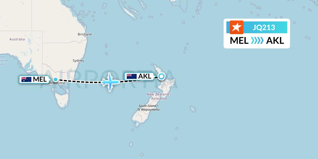 JQ213 Jetstar Airways Flight Map: Melbourne to Auckland