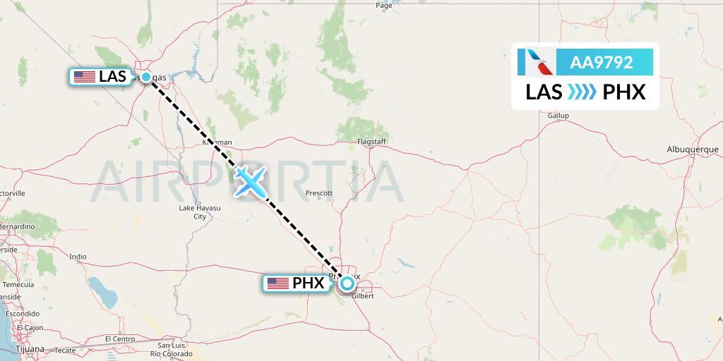 AA9792 American Airlines Flight Map: Las Vegas to Phoenix