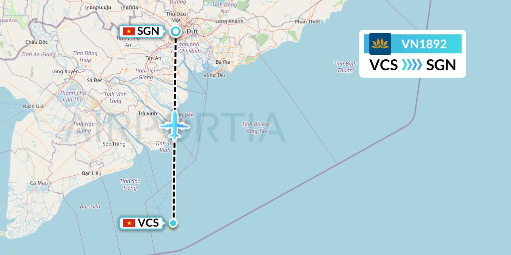 VN1892 Vietnam Airlines Flight Map: Con Dao to Ho Chi Minh City