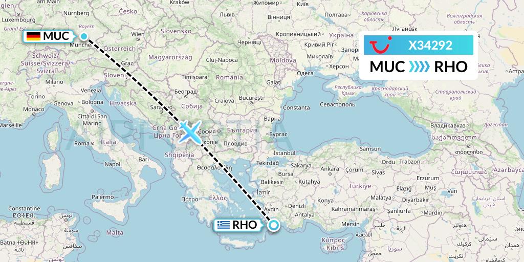 X34292 TUI fly Germany Flight Map: Munich to Rhodes