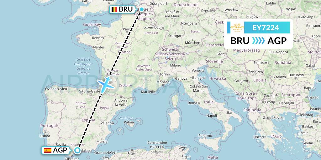 EY7224 Etihad Airways Flight Map: Brussels to Malaga