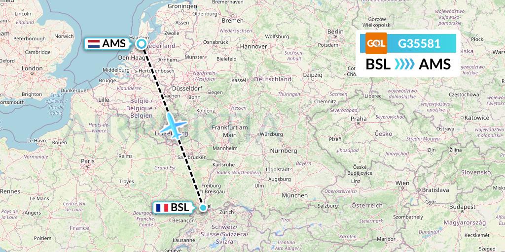 G35581 GOL Transportes Aeros Flight Map: Basel to Amsterdam