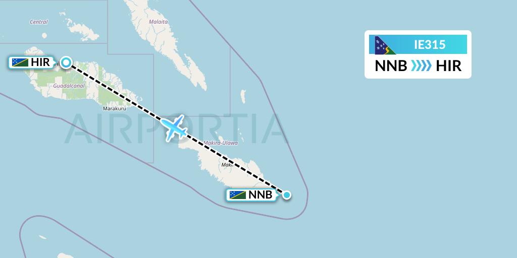 IE315 Solomon Airlines Flight Map: Santa Ana Island to Honiara