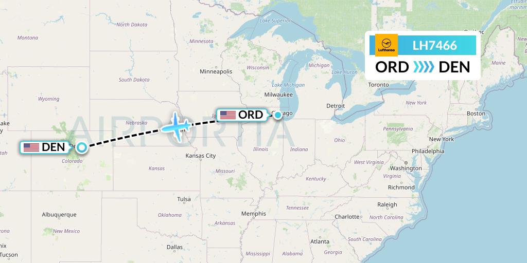 LH7466 Lufthansa Flight Map: Chicago to Denver