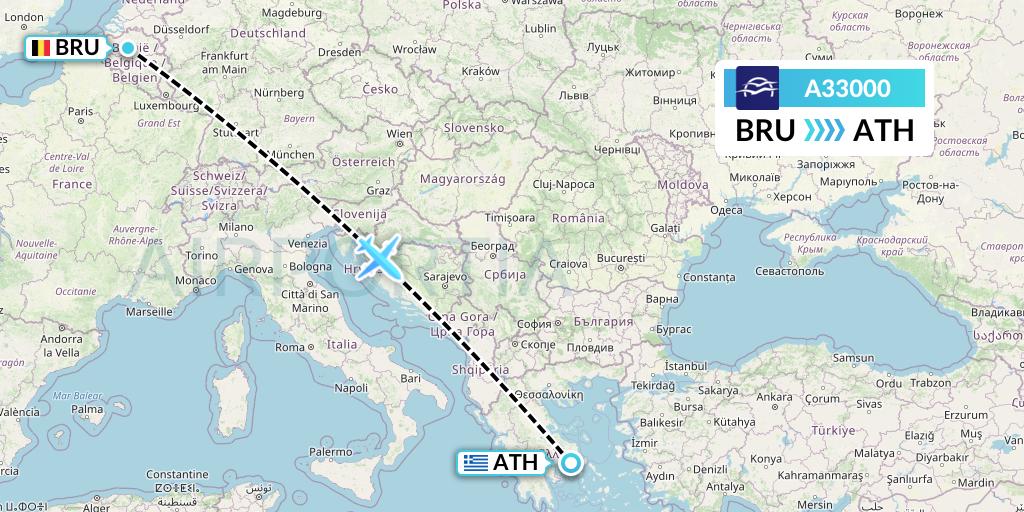 A33000 Aegean Airlines Flight Map: Brussels to Athens