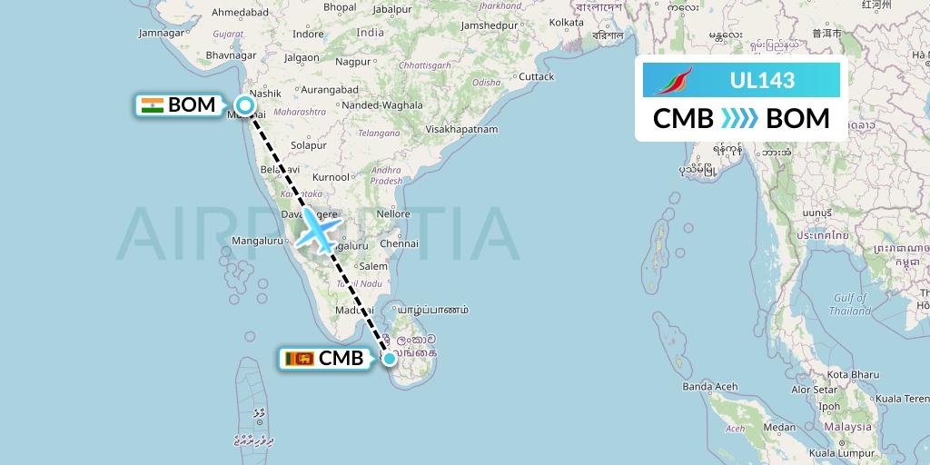 UL143 SriLankan Airlines Flight Map: Colombo to Mumbai