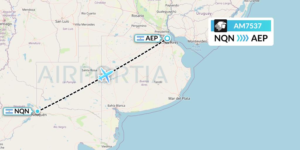 AM7537 Aeromexico Flight Map: Neuquen to Buenos Aires