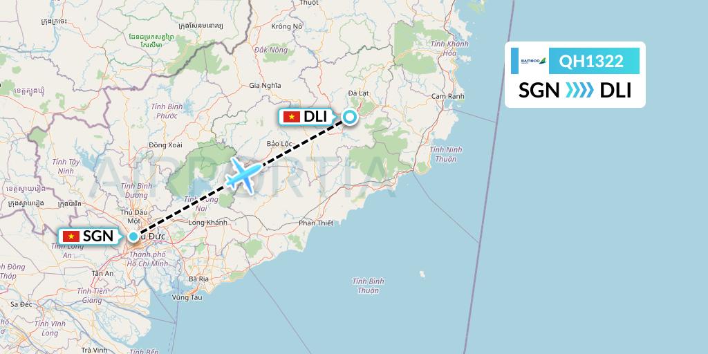 QH1322 Bamboo Airways Flight Map: Ho Chi Minh City to Da Lat