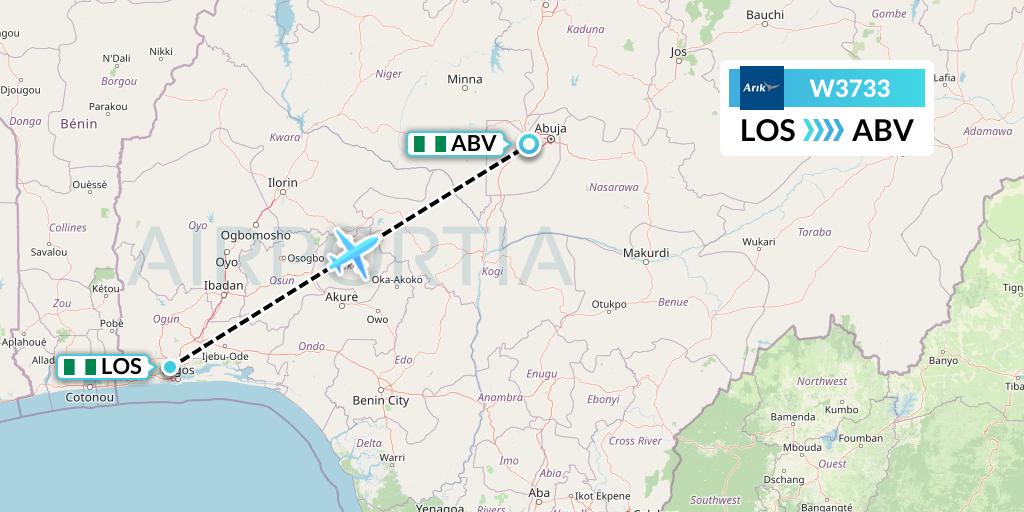 W3733 Arik Air Flight Map: Lagos to Abuja
