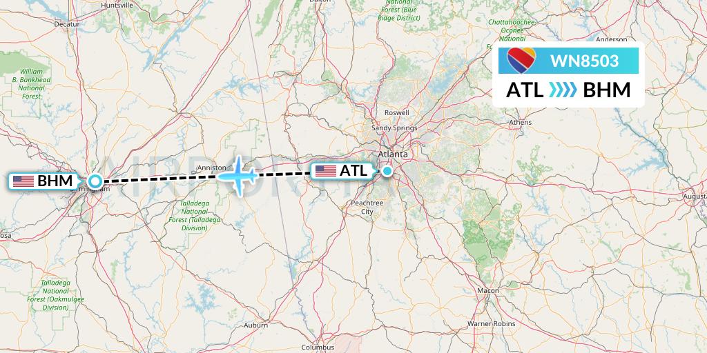 WN8503 Southwest Airlines Flight Map: Atlanta to Birmingham