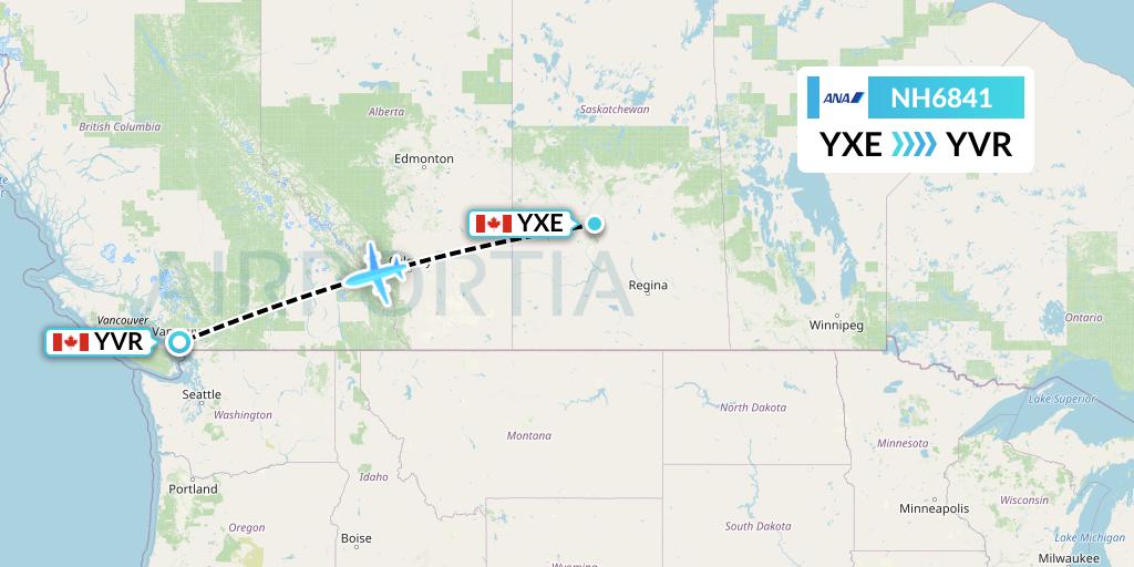 NH6841 All Nippon Airways Flight Map: Saskatoon to Vancouver