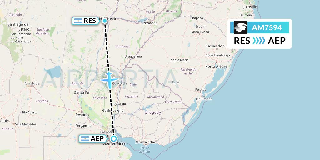 AM7594 Aeromexico Flight Map: Resistencia to Buenos Aires