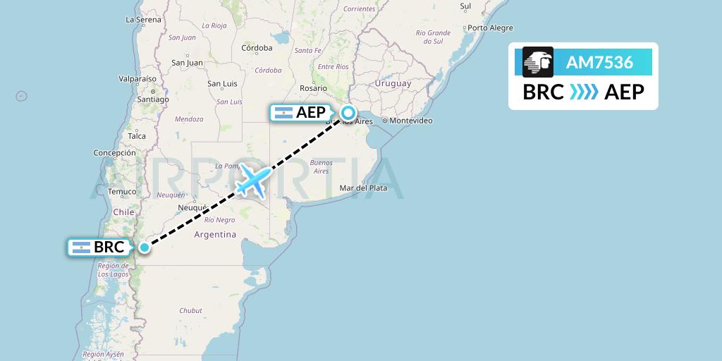 AM7536 Aeromexico Flight Map: San Carlos de Bariloche to Buenos Aires