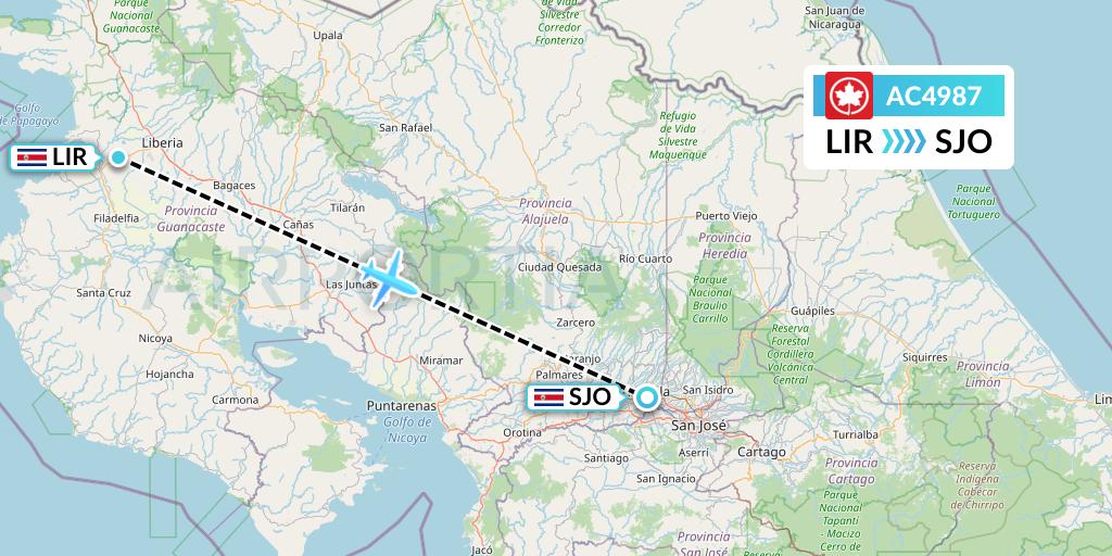 AC4987 Air Canada Flight Map: Liberia to San Jose