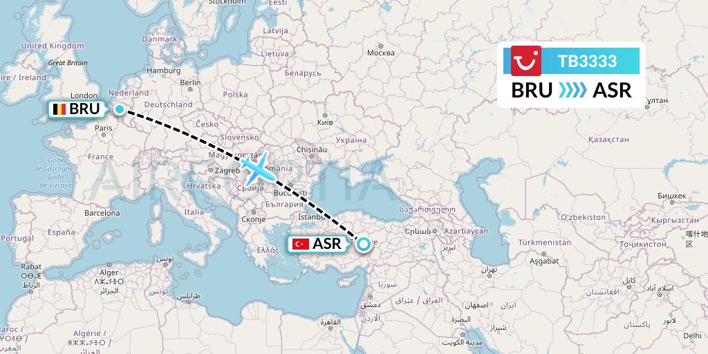 TB3333 TUI fly Belgium Flight Map: Brussels to Kayseri