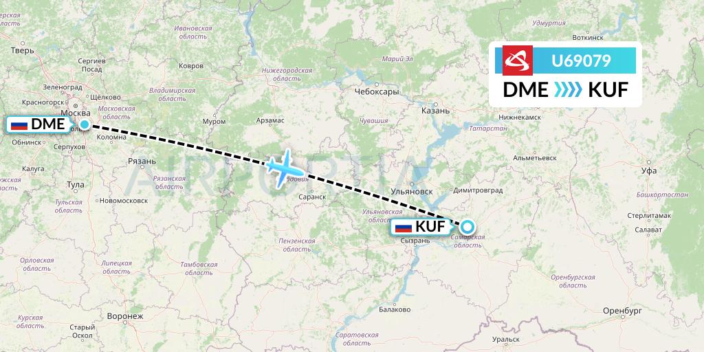U69079 Ural Airlines Flight Map: Moscow to Samara