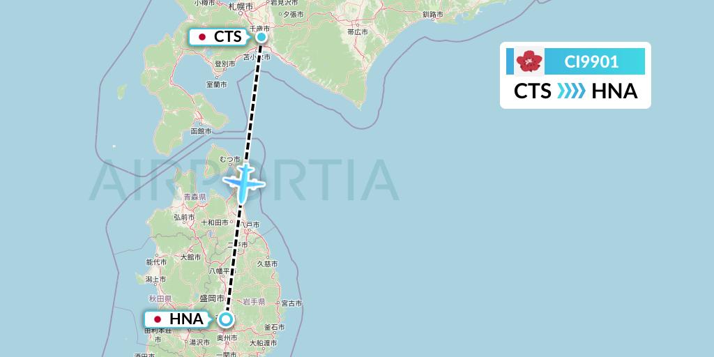 CI9901 China Airlines Flight Map: Sapporo to Hanamaki