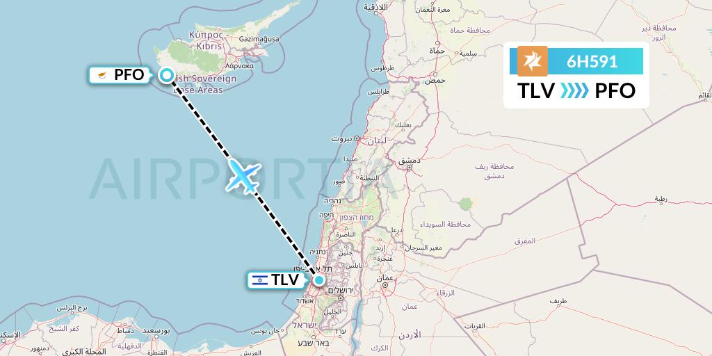 6H591 Israir Airlines Flight Map: Tel Aviv to Pafos