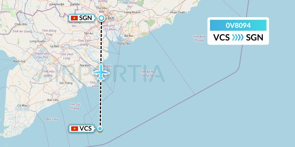 0V8094 Vietnam Air Services Company Flight Map: Con Dao to Ho Chi Minh City