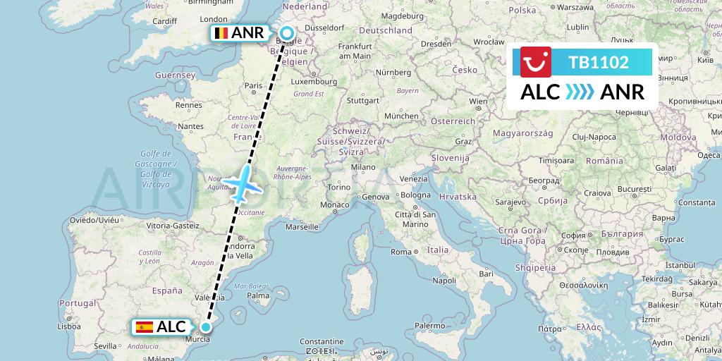 TB1102 Flight Status TUI fly Belgium Alicante to Antwerp (JAF1102)