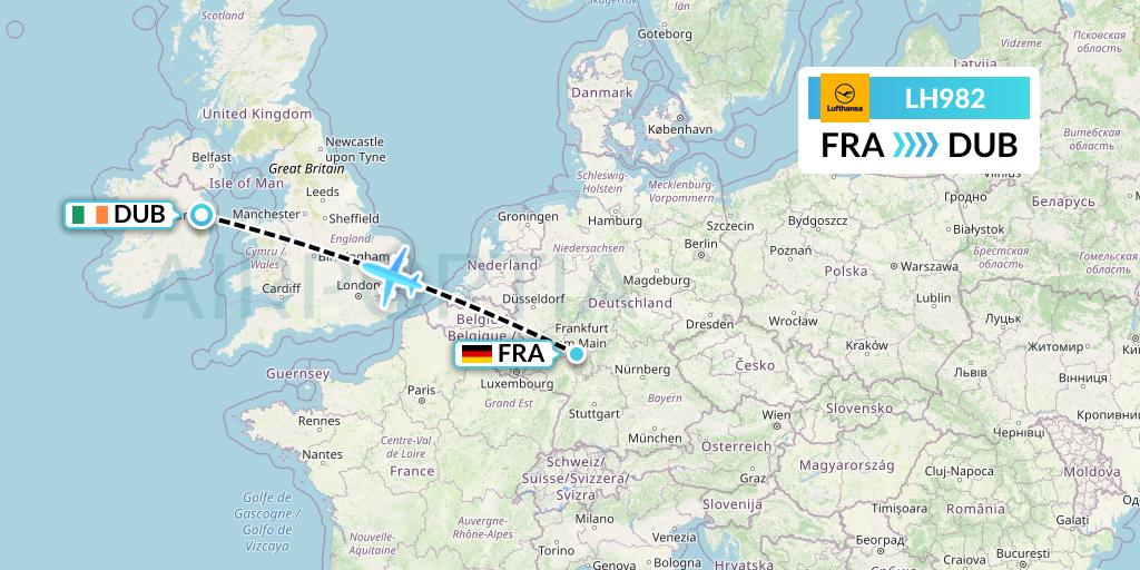 LH982 Lufthansa Flight Map: Frankfurt to Dublin