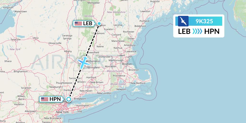 9K325 Cape Air Flight Map: Lebanon to White Plains