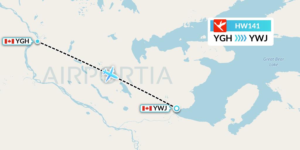 HW141 North-Wright Airways Flight Map: Fort Good Hope to Deline