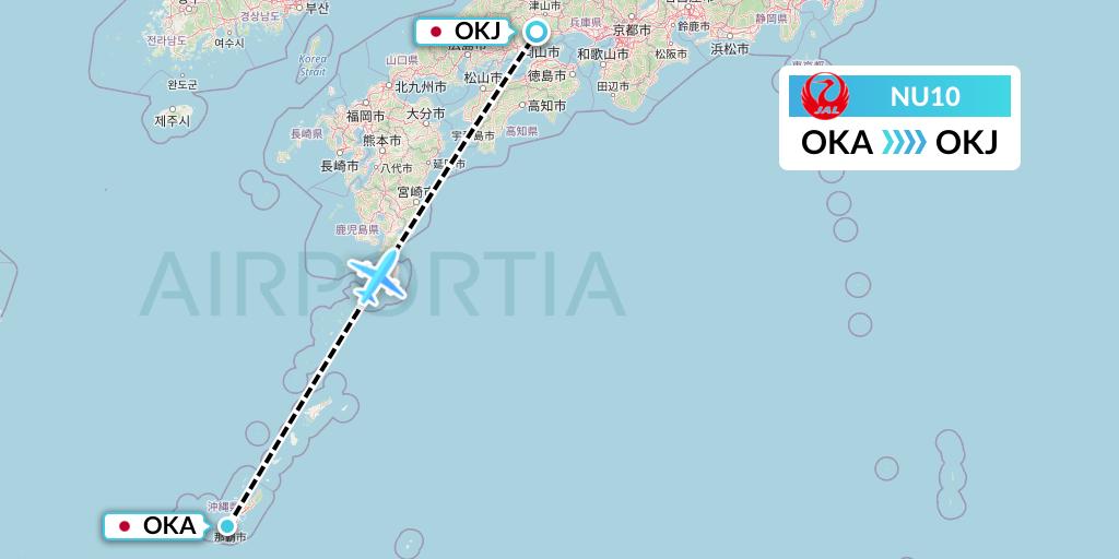 NU10 Japan Transocean Air Flight Map: Naha to Okayama