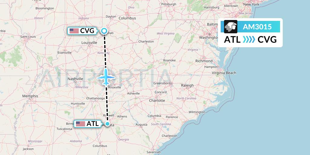 AM3015 Aeromexico Flight Map: Atlanta to Cincinnati