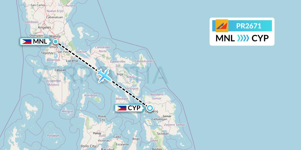 PR2671 Philippine Airlines Flight Map: Manila to Calbayog