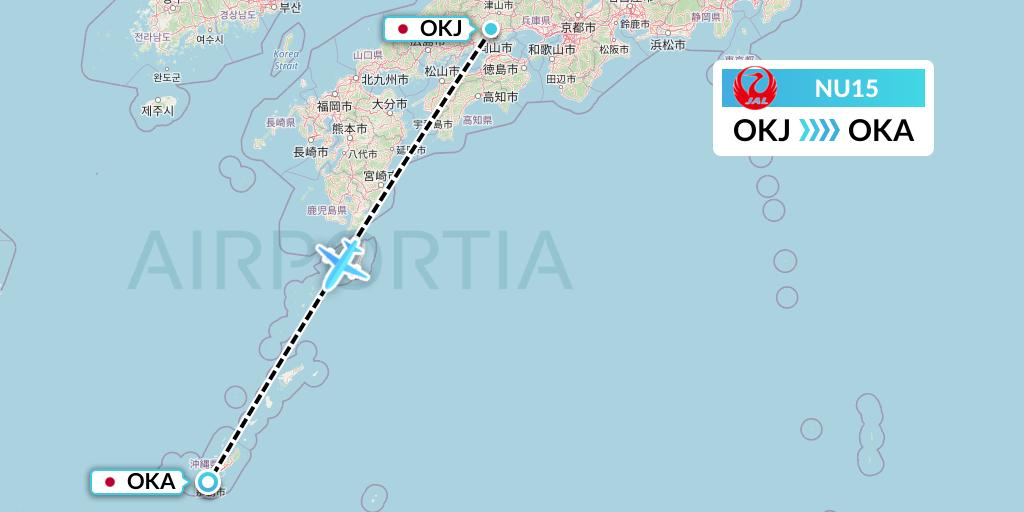 NU15 Japan Transocean Air Flight Map: Okayama to Naha