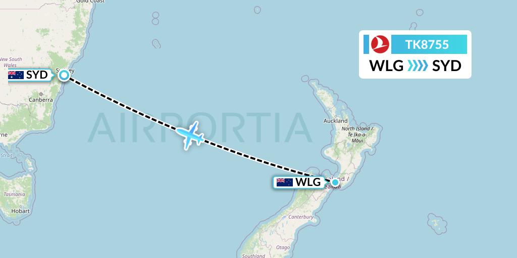 TK8755 Turkish Airlines Flight Map: Wellington to Sydney