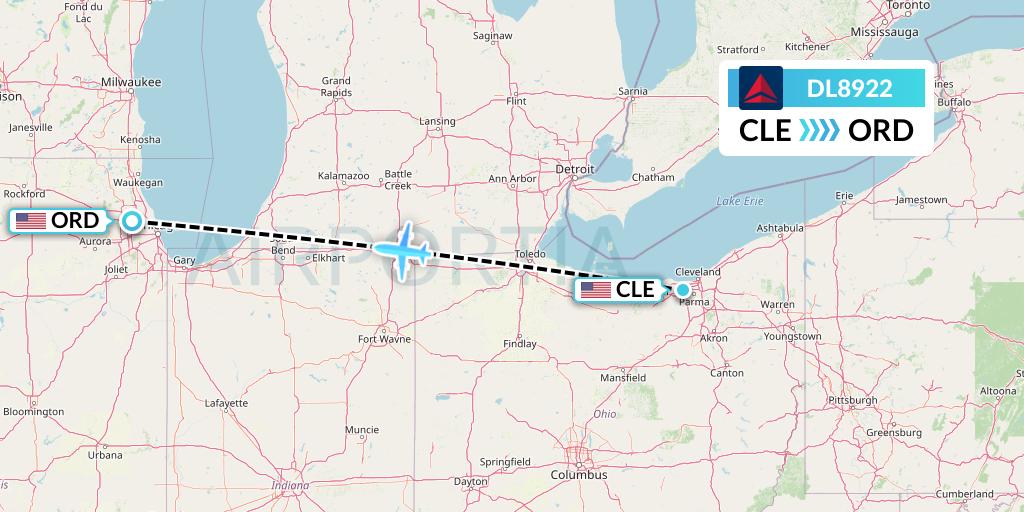 DL8922 Delta Air Lines Flight Map: Cleveland to Chicago