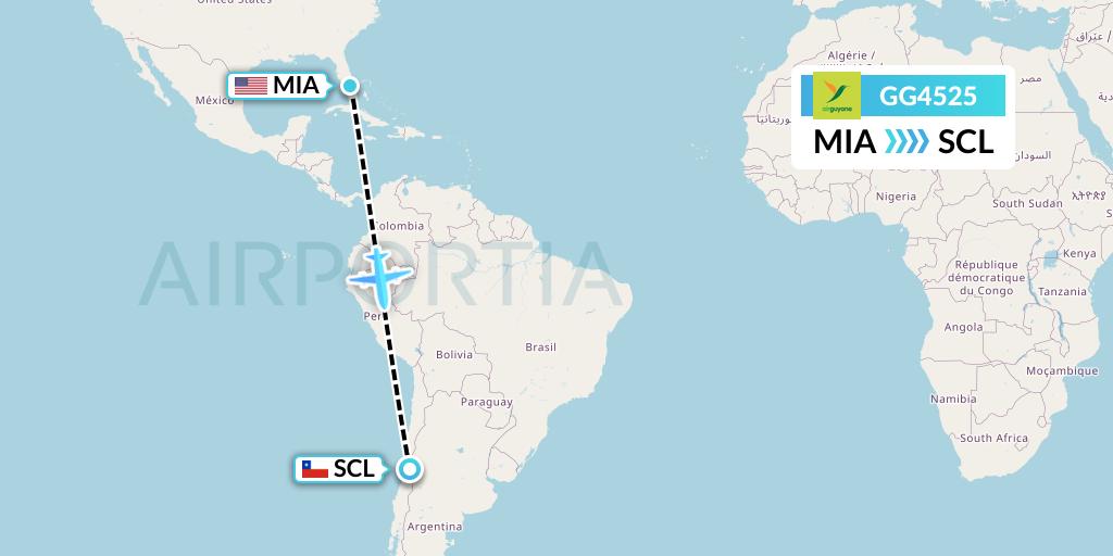 GG4525 Sky Lease 1 Flight Map: Miami to Santiago
