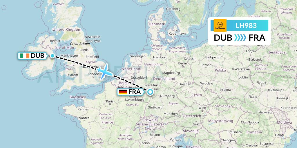 LH983 Lufthansa Flight Map: Dublin to Frankfurt