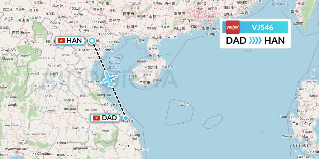 VJ546 VietJet Air Flight Map: Da Nang to Hanoi