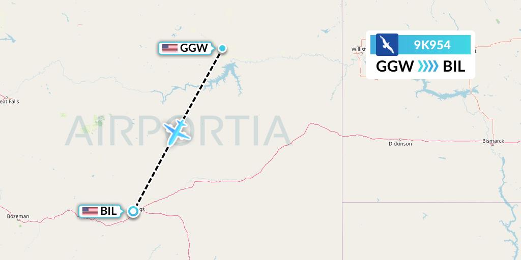 9K954 Cape Air Flight Map: Glasgow to Billings
